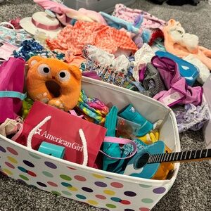 Tub of American Girl/Our Generation accessories, clothes, and shoes!